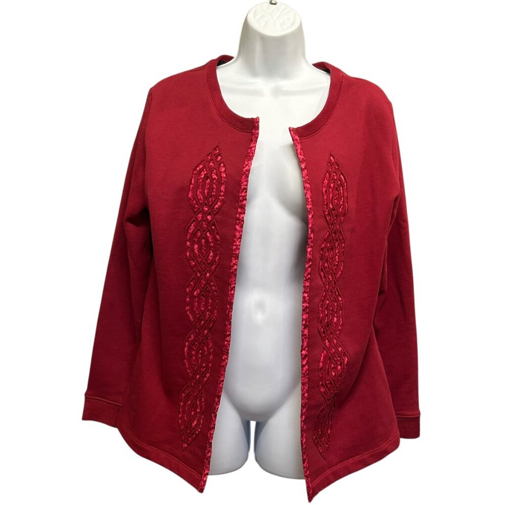 Next Level Red Embellished Open-Front Cardigan Jacket - Size Large